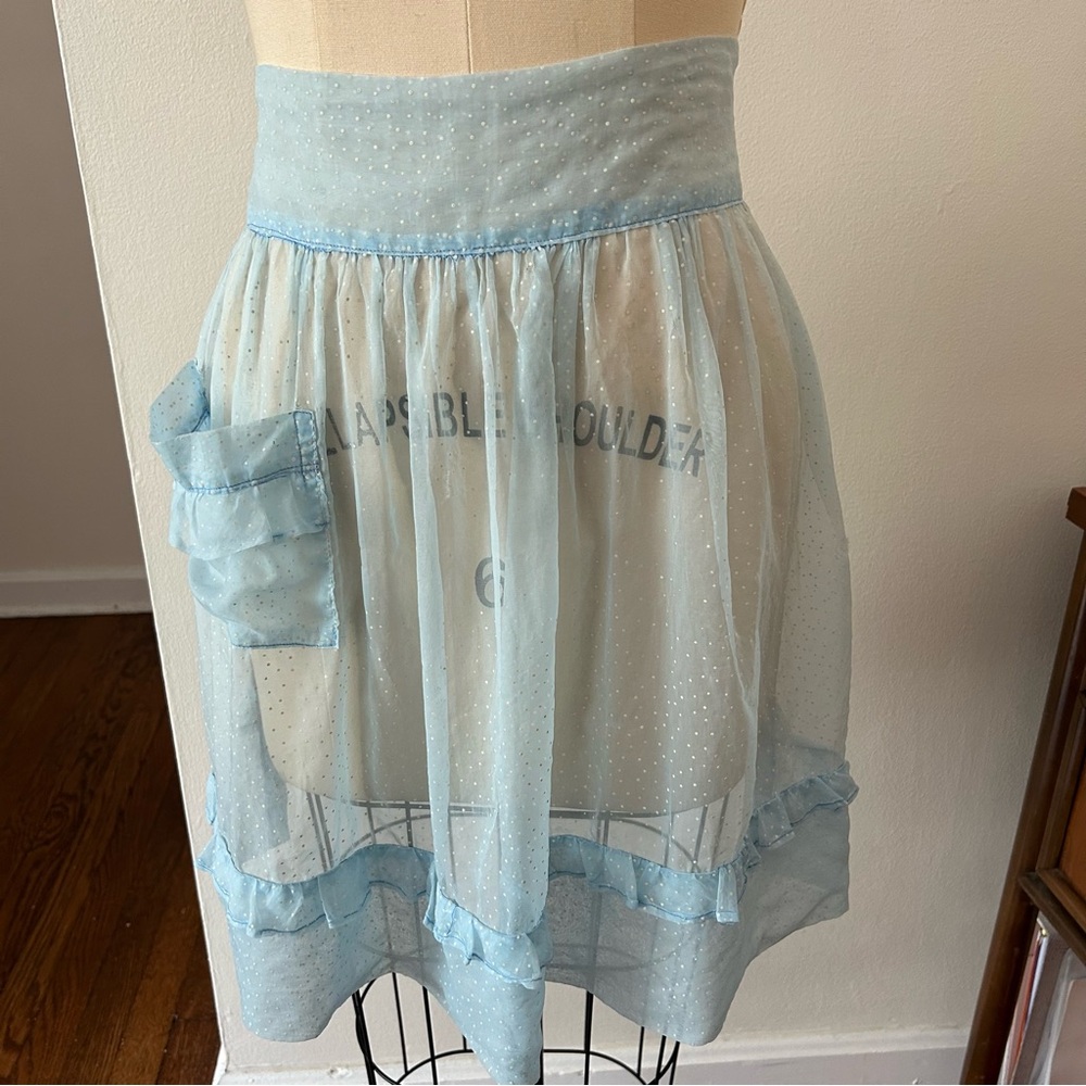 1950s Sheer Baby Blue Polka Dot Apron
